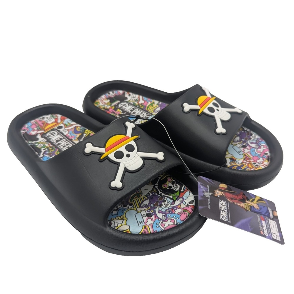 One Piece Anime Skull Slides Sandals Mens Size 9 Black‎ Anime Slip On